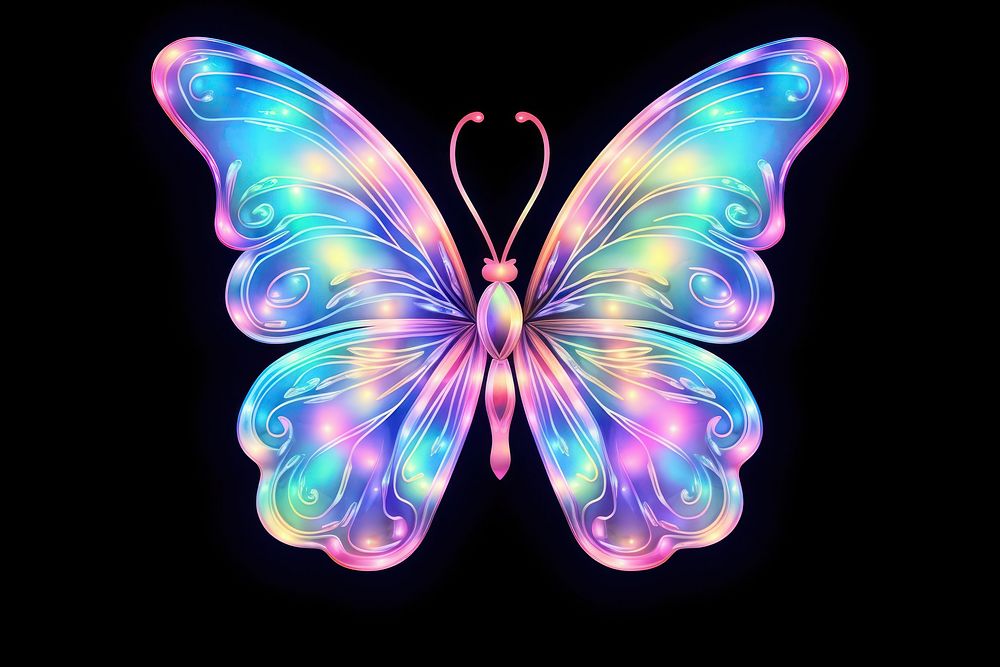 Pastel butterfly neon graphics purple light.