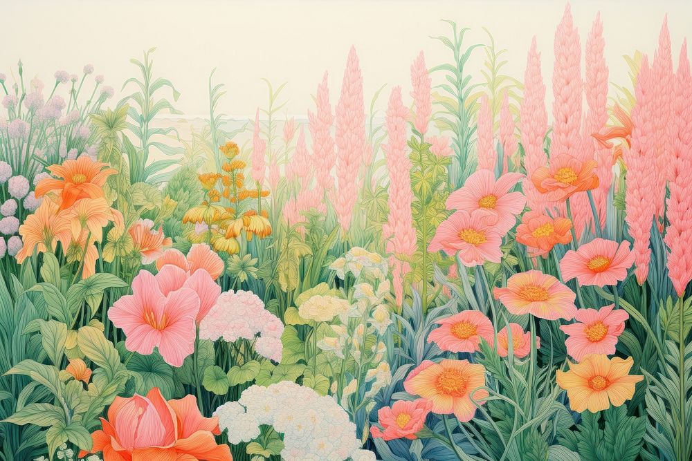  Garden backgrounds outdoors painting. AI generated Image by rawpixel.