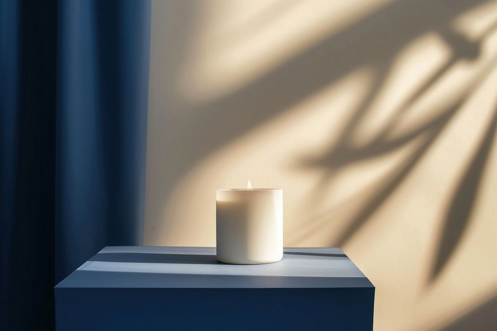 Candle packaging  shadow white windowsill.