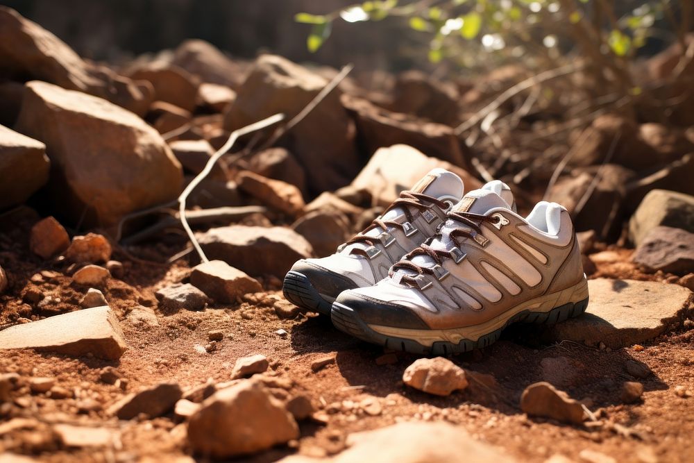 Hiking shoes footwear brown white.