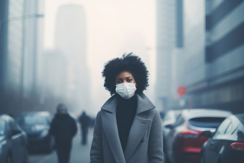 Black woman standing in a city pollution outdoors adult. AI generated Image by rawpixel.