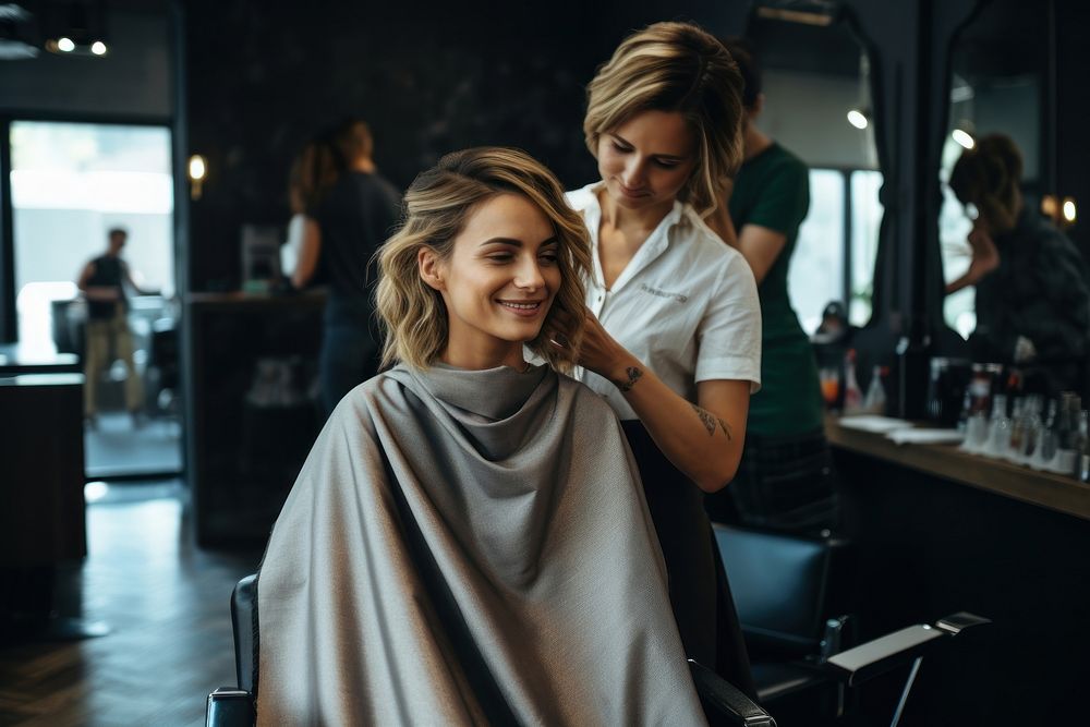 Hairdresser hairdressing for female customer barbershop adult togetherness. AI generated Image by rawpixel.
