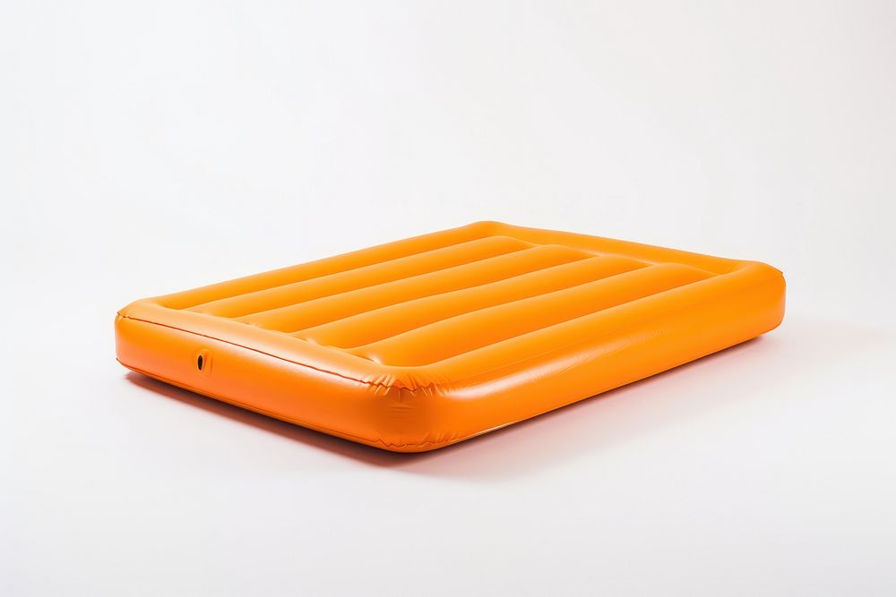  Orange inflatable floating pool raft mattress furniture suitcase weaponry. AI generated Image by rawpixel.
