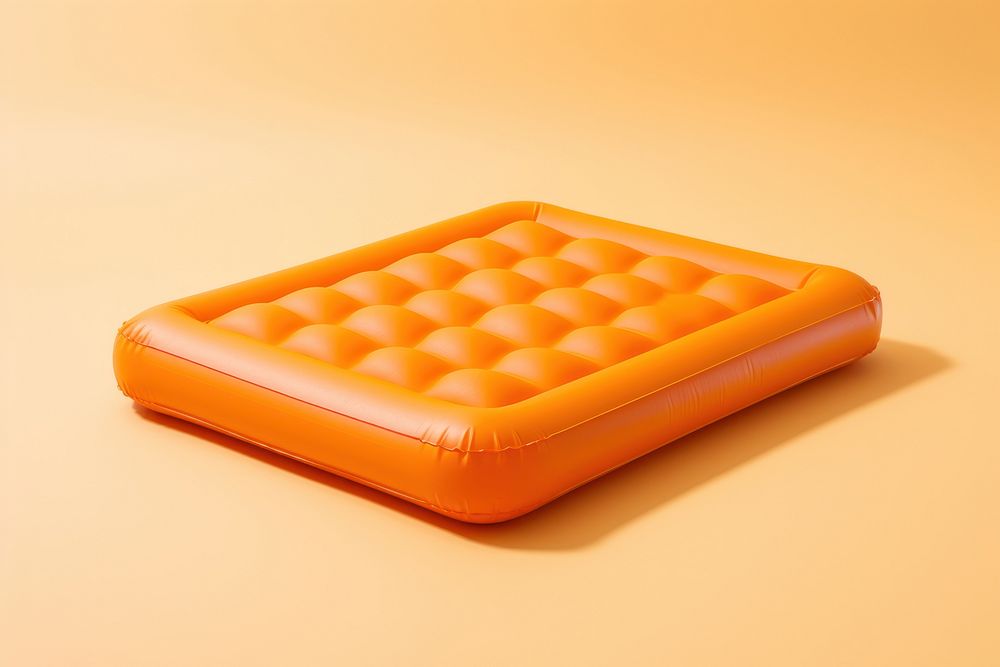  Orange inflatable floating pool raft mattress relaxation furniture yellow. AI generated Image by rawpixel.