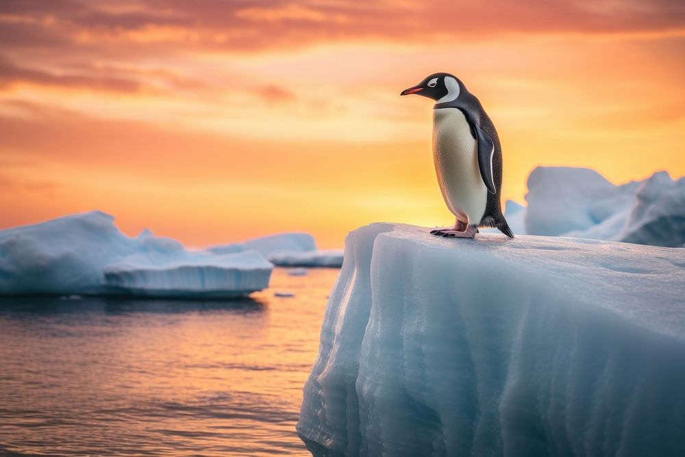 A penguin standing on melting ice berg outdoors nature animal. AI generated Image by rawpixel.