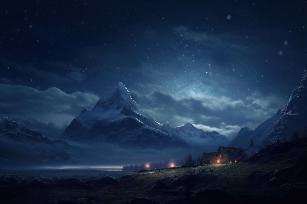  Starry sky landscape astronomy mountain. AI generated Image by rawpixel.