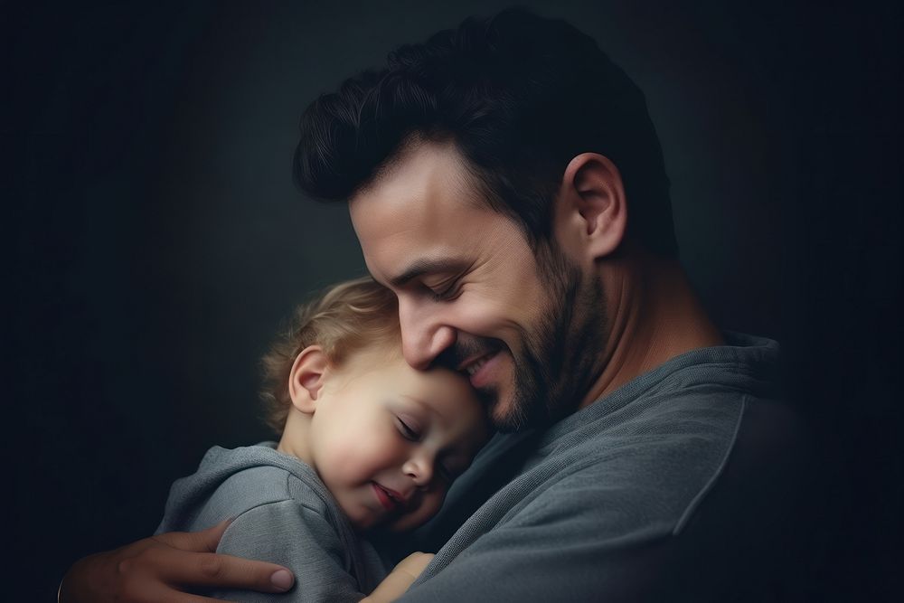 Father hold his child portrait hugging photo. AI generated Image by rawpixel.