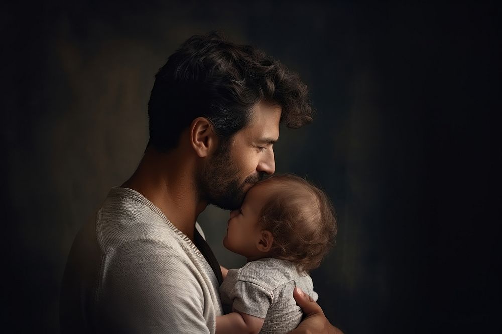 Father hold his child portrait kissing photo. AI generated Image by rawpixel.
