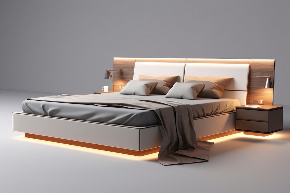 King size modern bed furniture bedroom architecture.