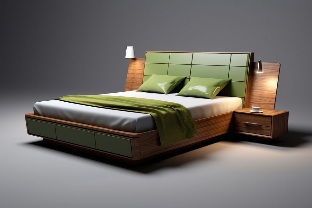 King size modern bed furniture bedroom lamp.