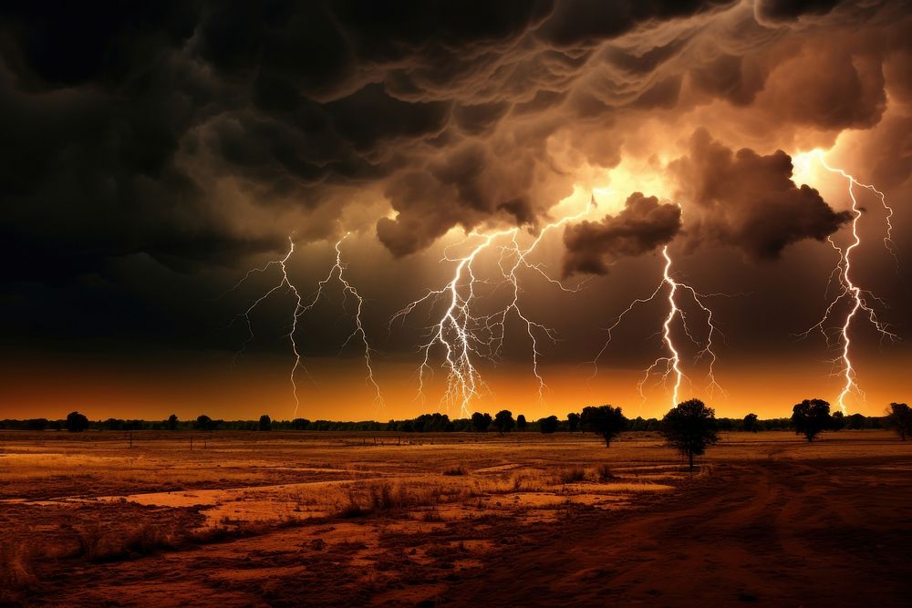 Lightning storm thunderstorm outdoors nature. AI generated Image by rawpixel.