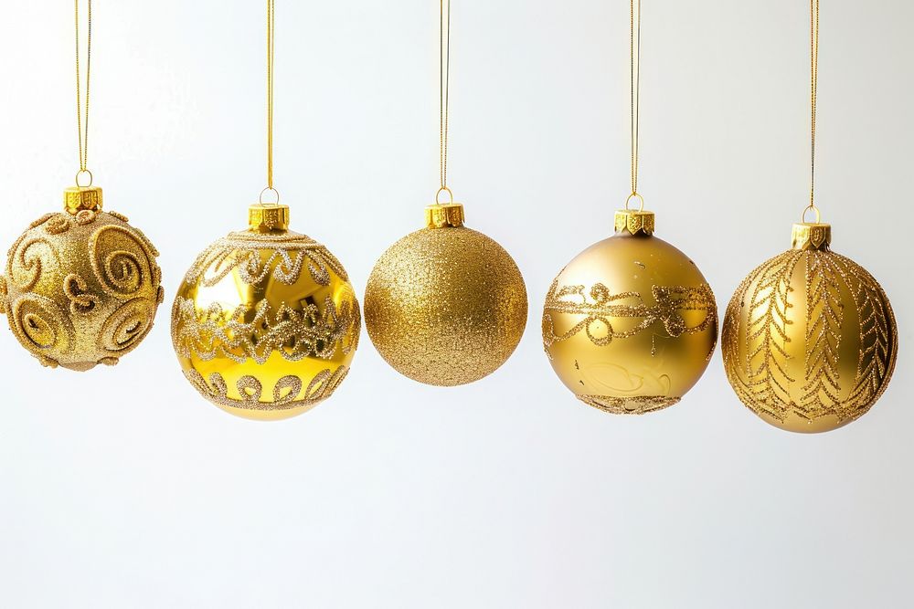  Six golden color decoration christmas balls hanging jewelry celebration. AI generated Image by rawpixel.