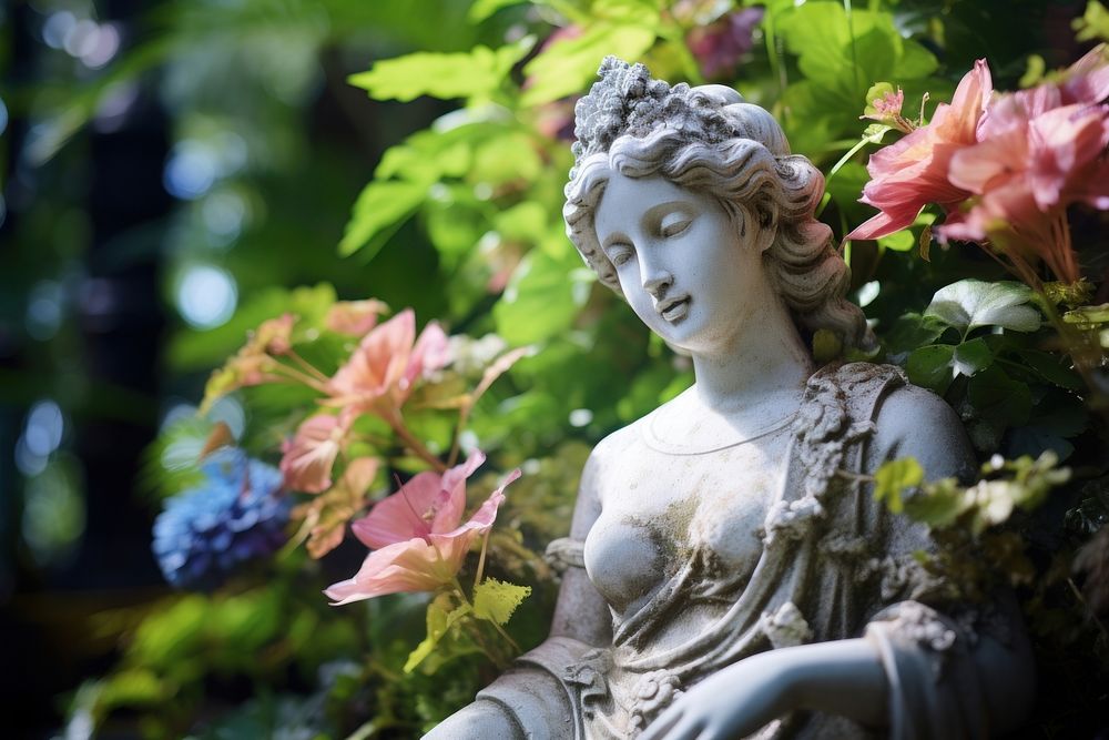 Statue sculpture flower garden. AI generated Image by rawpixel.