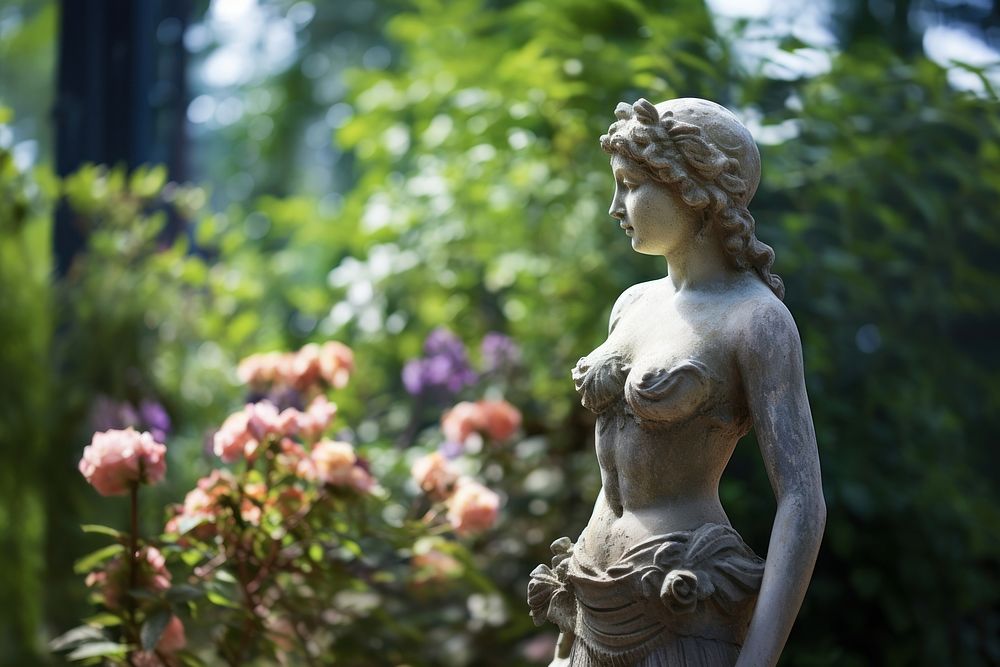 Statue sculpture flower garden. AI generated Image by rawpixel.