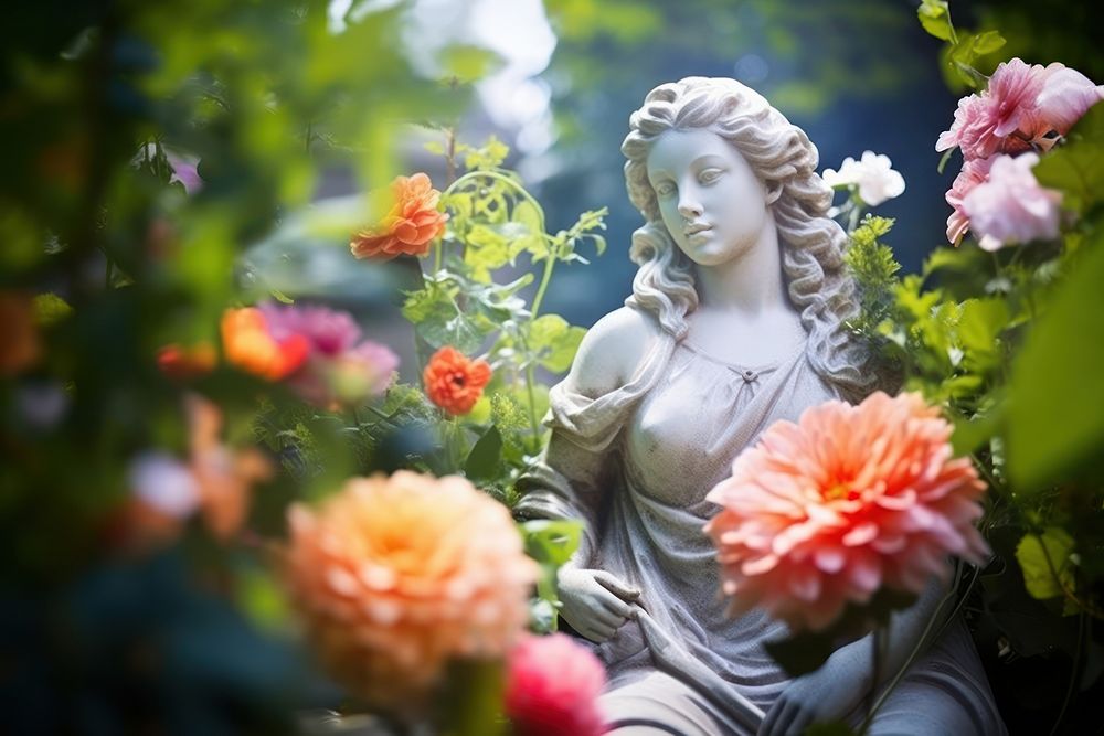 Statue garden outdoors flower. AI generated Image by rawpixel.
