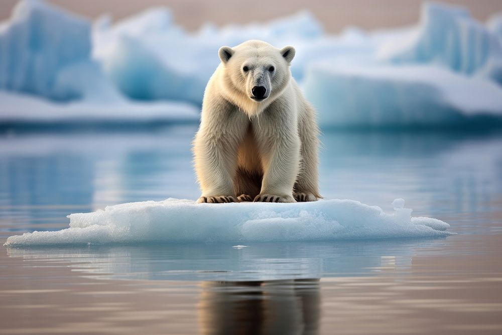 Polar bear standing on melting ice berg wildlife outdoors nature. AI generated Image by rawpixel.