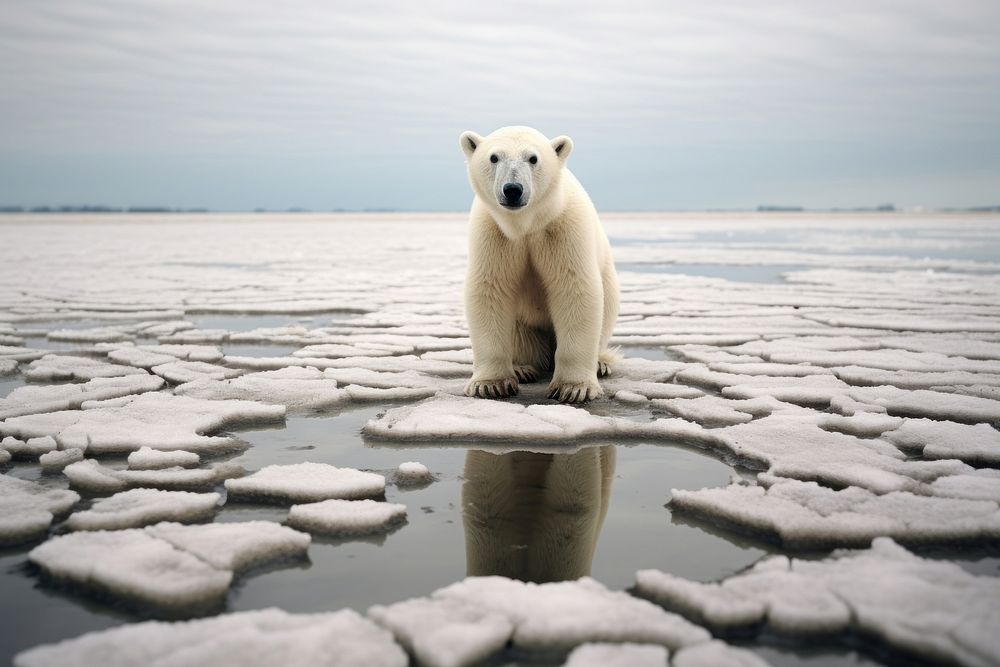 Polar bear standing on melting ice berg wildlife animal mammal. AI generated Image by rawpixel.
