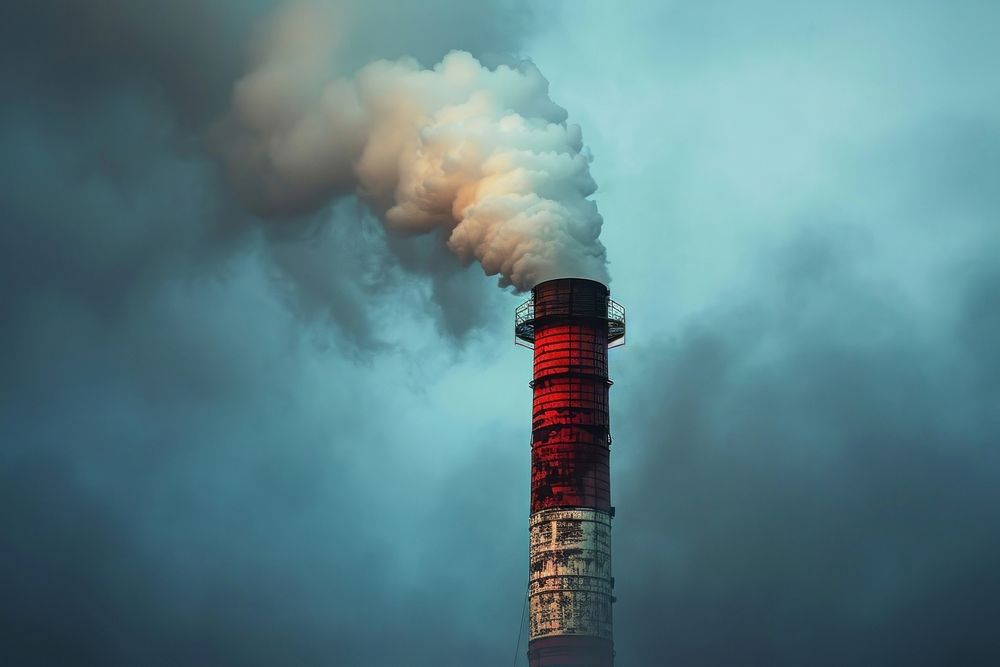 Polluted factory chimney architecture pollution smoke. AI generated Image by rawpixel.