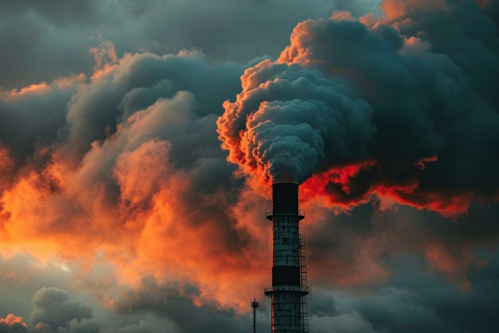Photo of polluted factory chimney pollution outdoors nature. AI generated Image by rawpixel.
