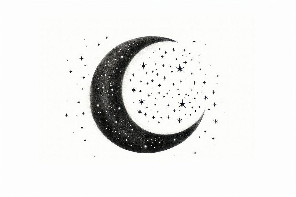 Moon in embroidery style astronomy night calligraphy.