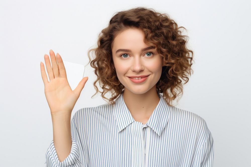  Young cute woman holding a copy space on a palm portrait photo photography. AI generated Image by rawpixel.