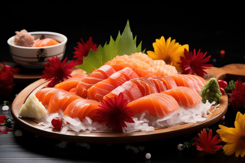 Delicious sashimi seafood salmon plate.