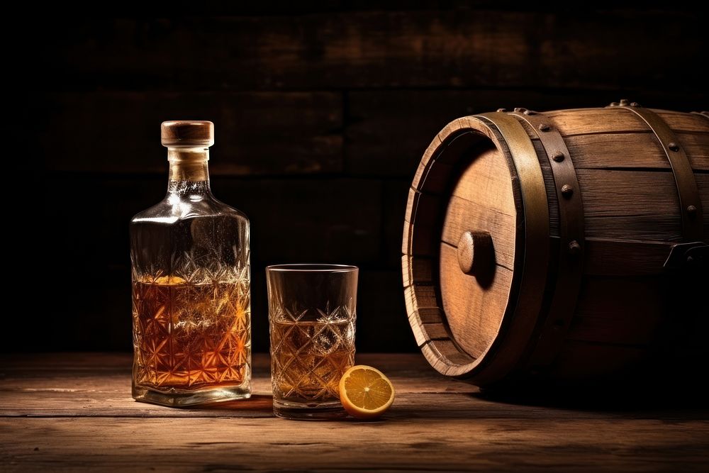 Whiskey bottle barrel whisky.