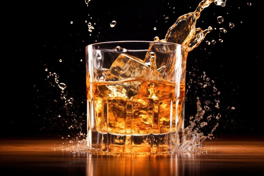 Whiskey glass whiskey falling.