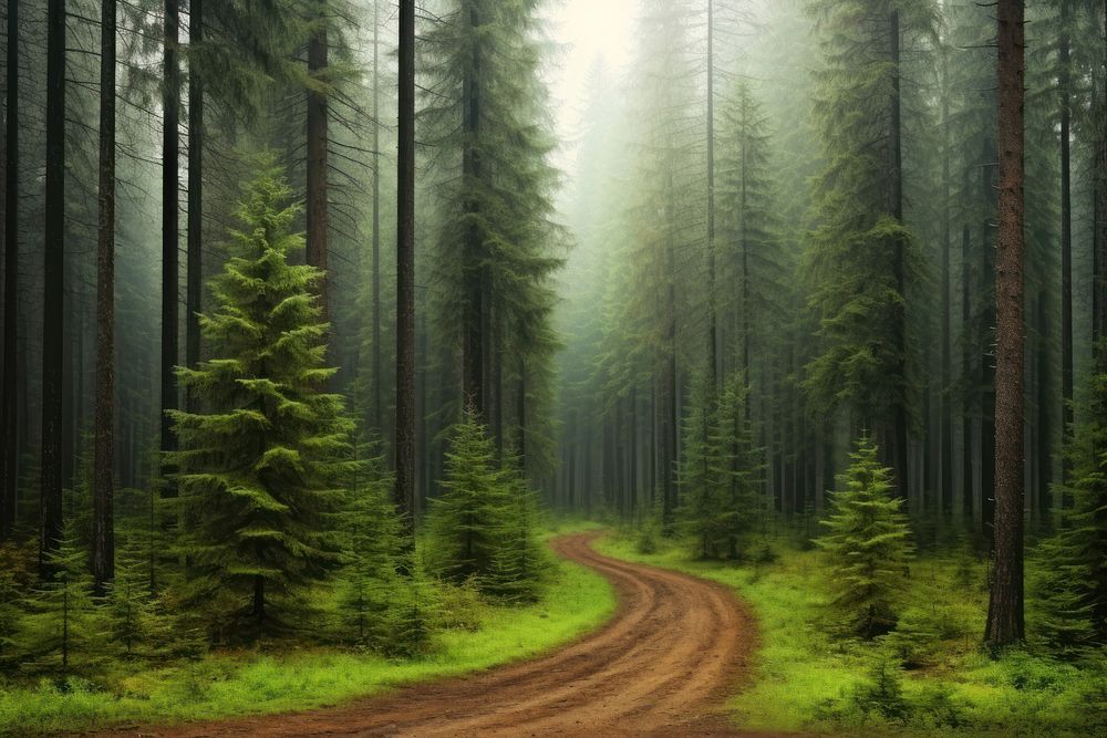 Pine tree forest landscape woodland outdoors.