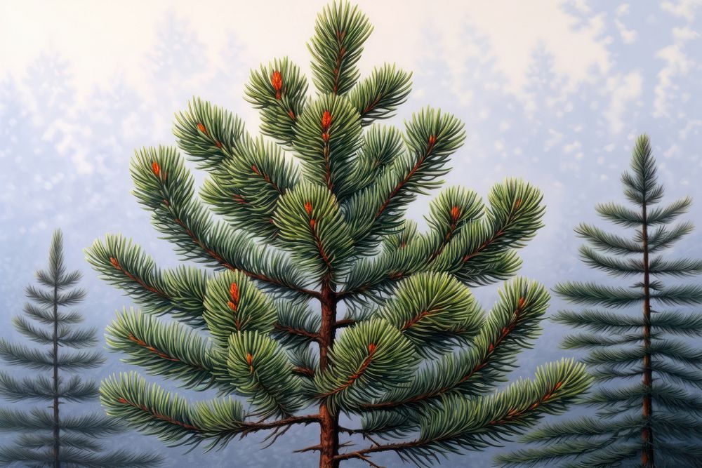 Pine tree in winter plant fir tranquility.