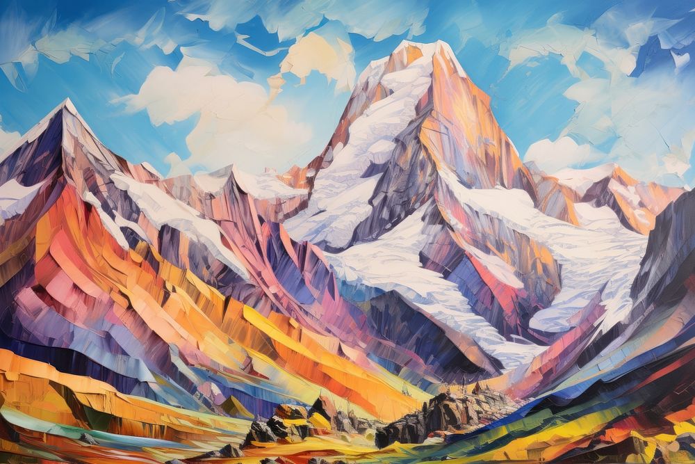  Mountain range painting landscape panoramic. AI generated Image by rawpixel.