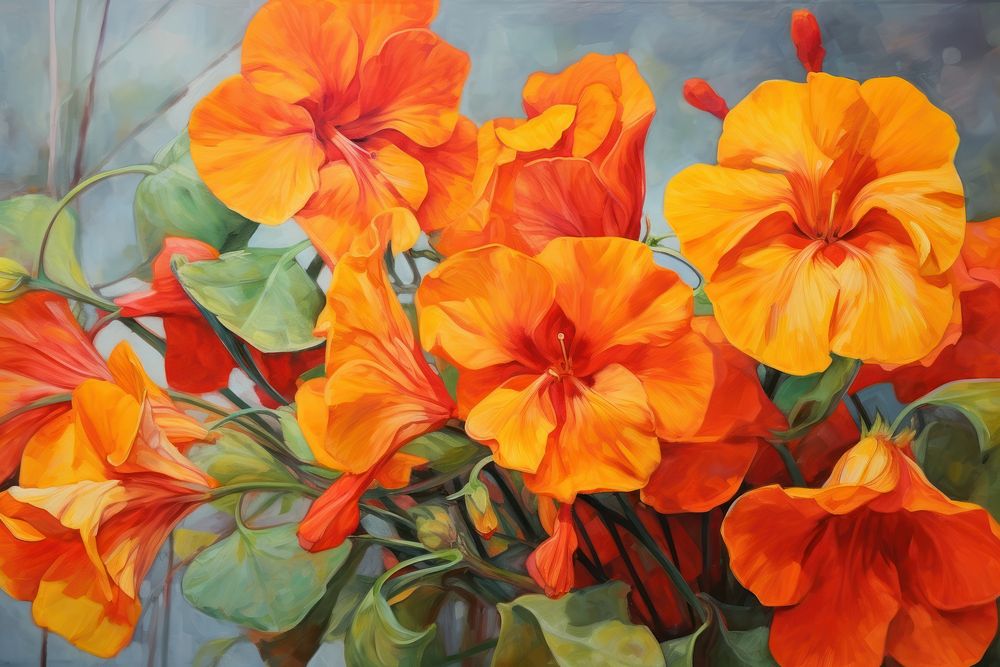  Nasturtium painting flower plant. AI generated Image by rawpixel.