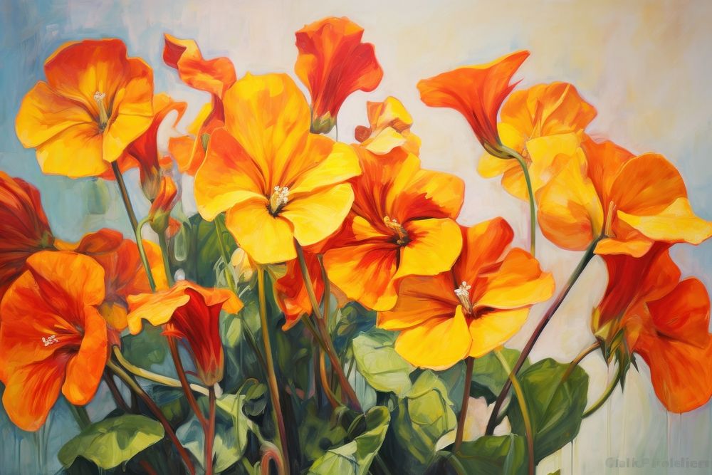 Nasturtium painting flower plant. AI generated Image by rawpixel.