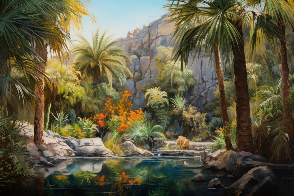  Oasis painting outdoors nature. AI generated Image by rawpixel.