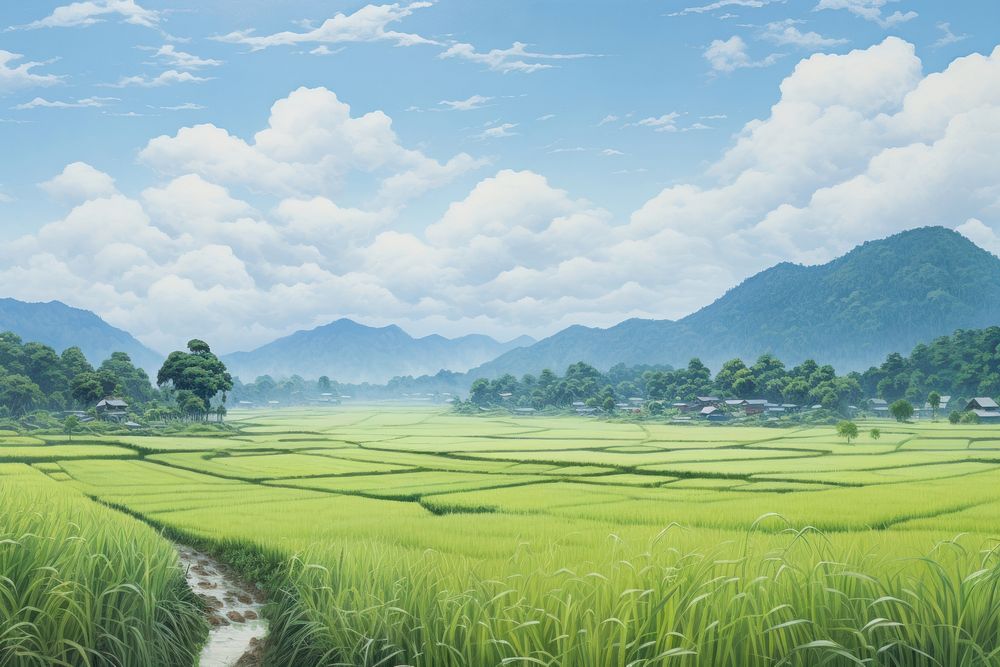  Rice field landscape outdoors nature. AI generated Image by rawpixel.