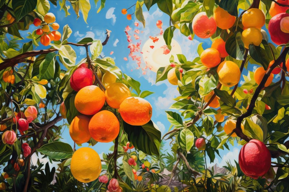  Summer grapefruit painting plant. AI generated Image by rawpixel.