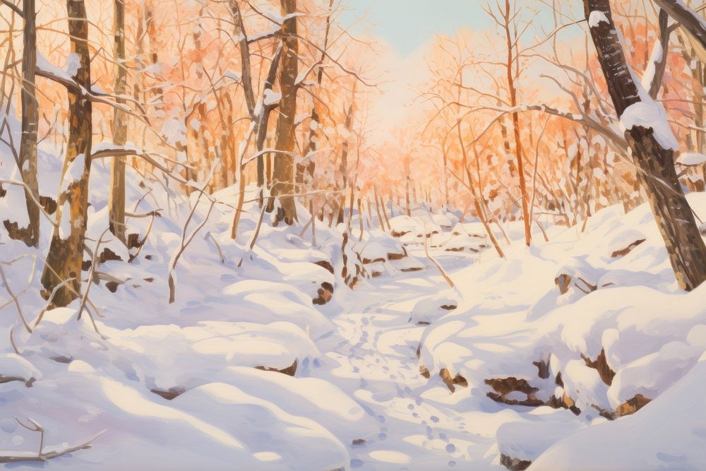  Snowy landscape outdoors woodland. AI generated Image by rawpixel.