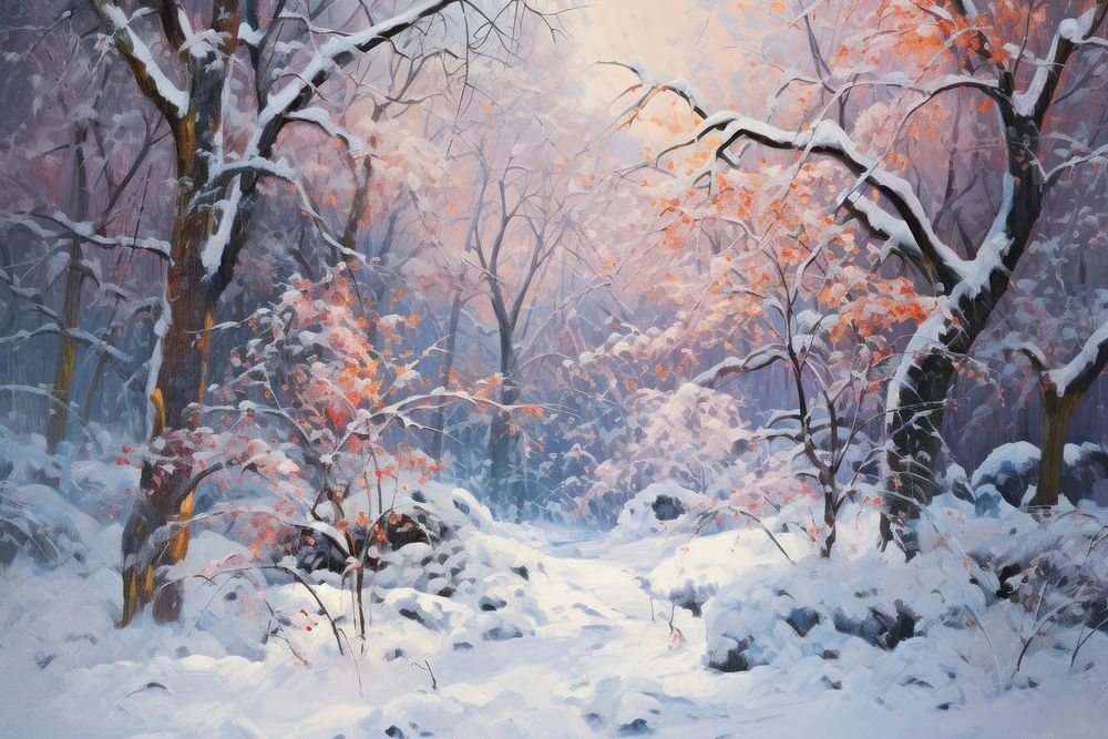  Snowfall painting landscape outdoors. AI generated Image by rawpixel.