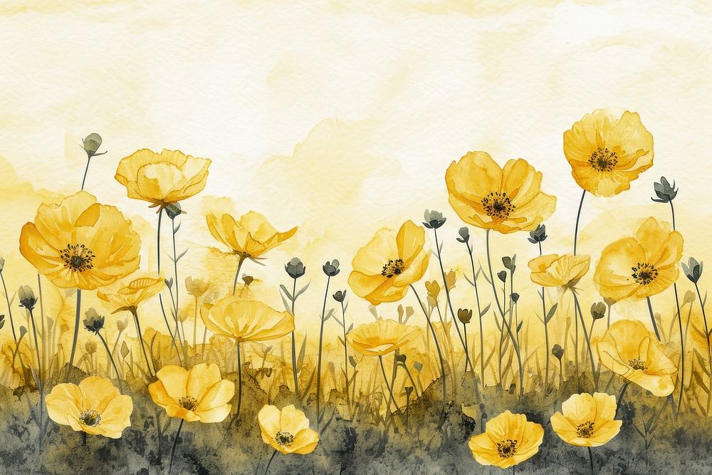 Flower field painting outdoors yellow.