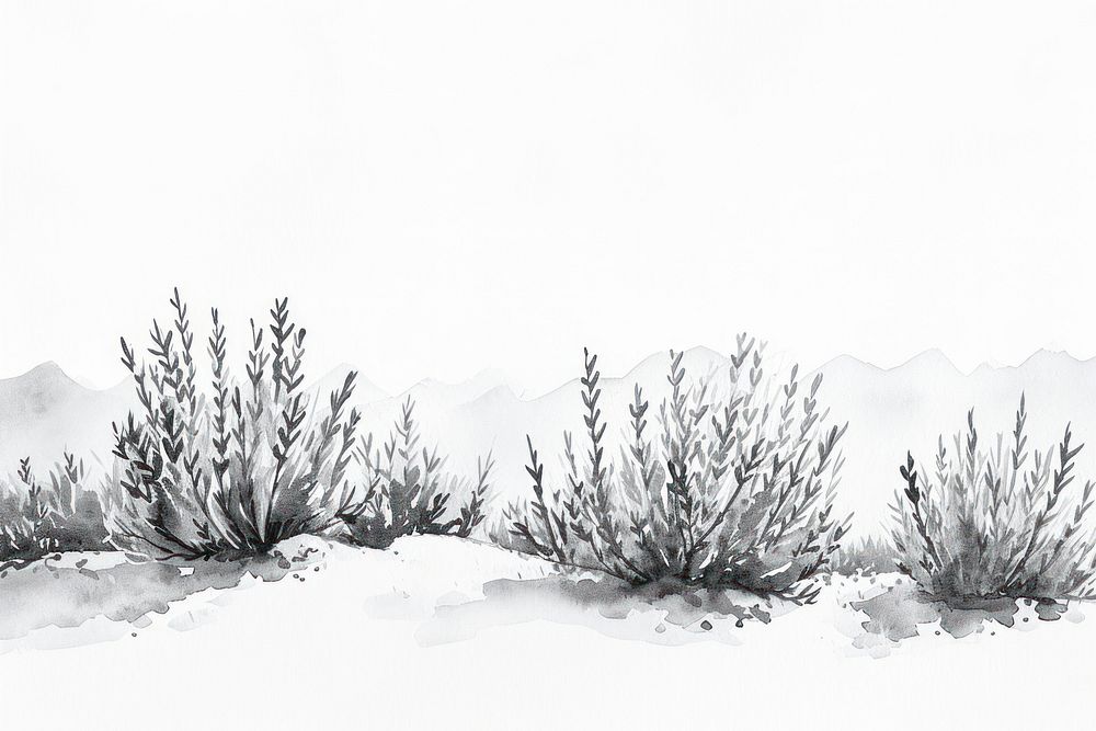 Shrubland monochrome outdoors drawing.