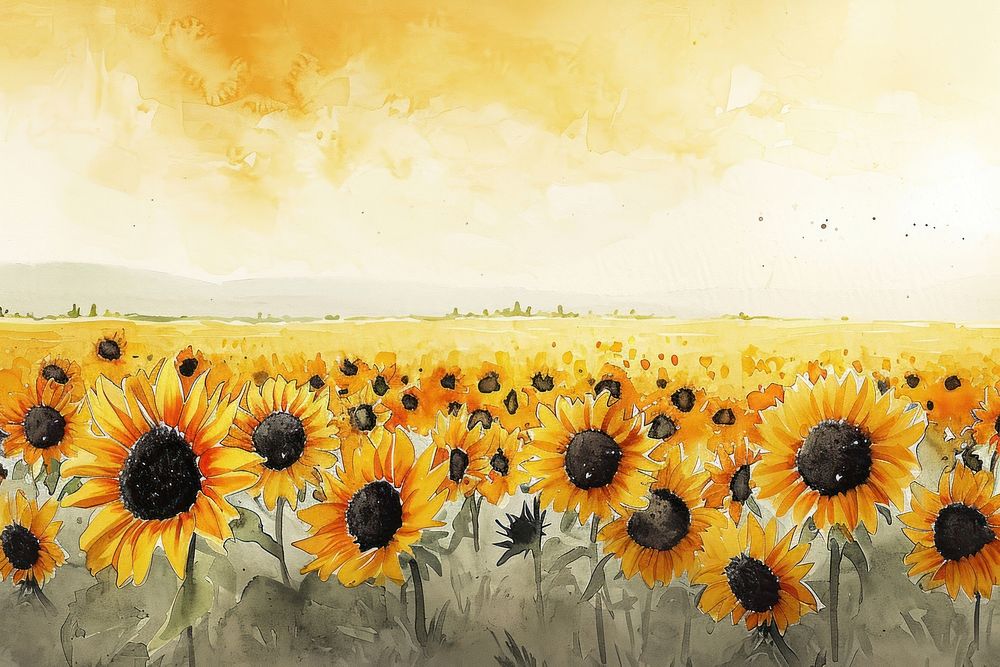 Sunflower field painting landscape outdoors.