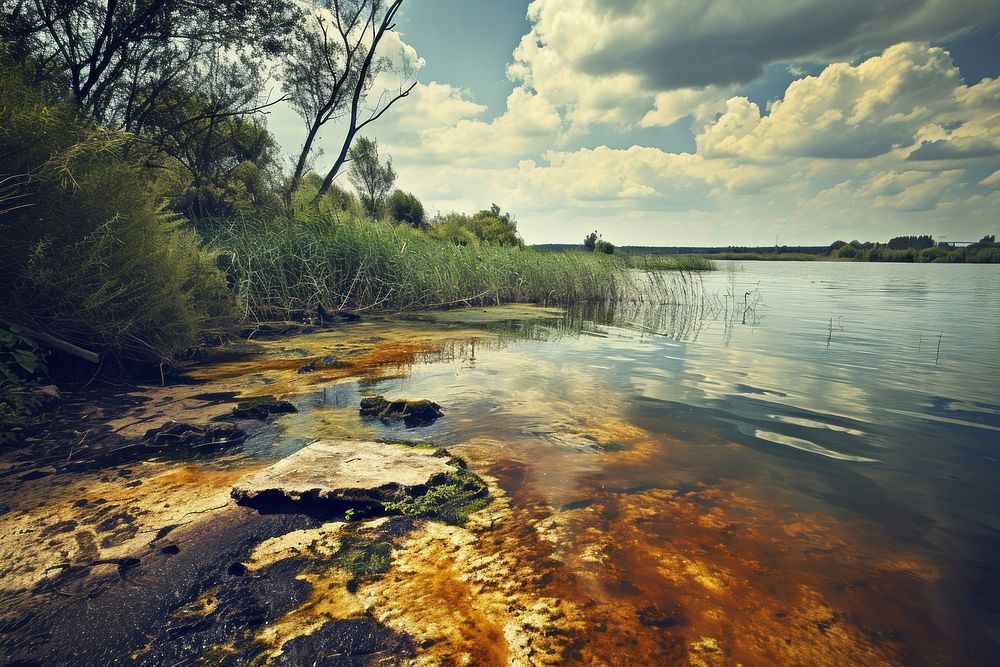 Polluted water landscape outdoors nature. AI generated Image by rawpixel.