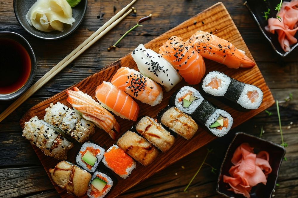 Sushi chopsticks plate food. AI generated Image by rawpixel.