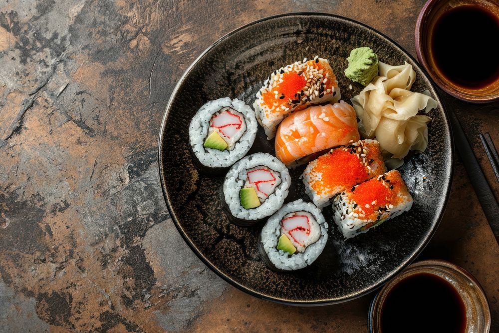 Sushi on a dish chopsticks plate food. AI generated Image by rawpixel.