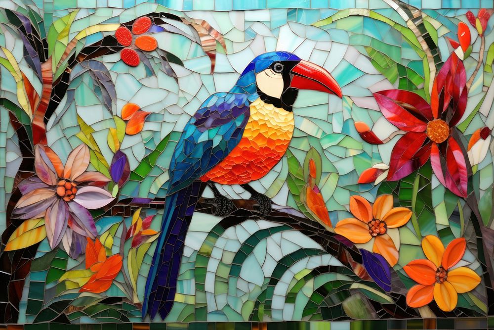 Tropical beeach art mosaic bird.