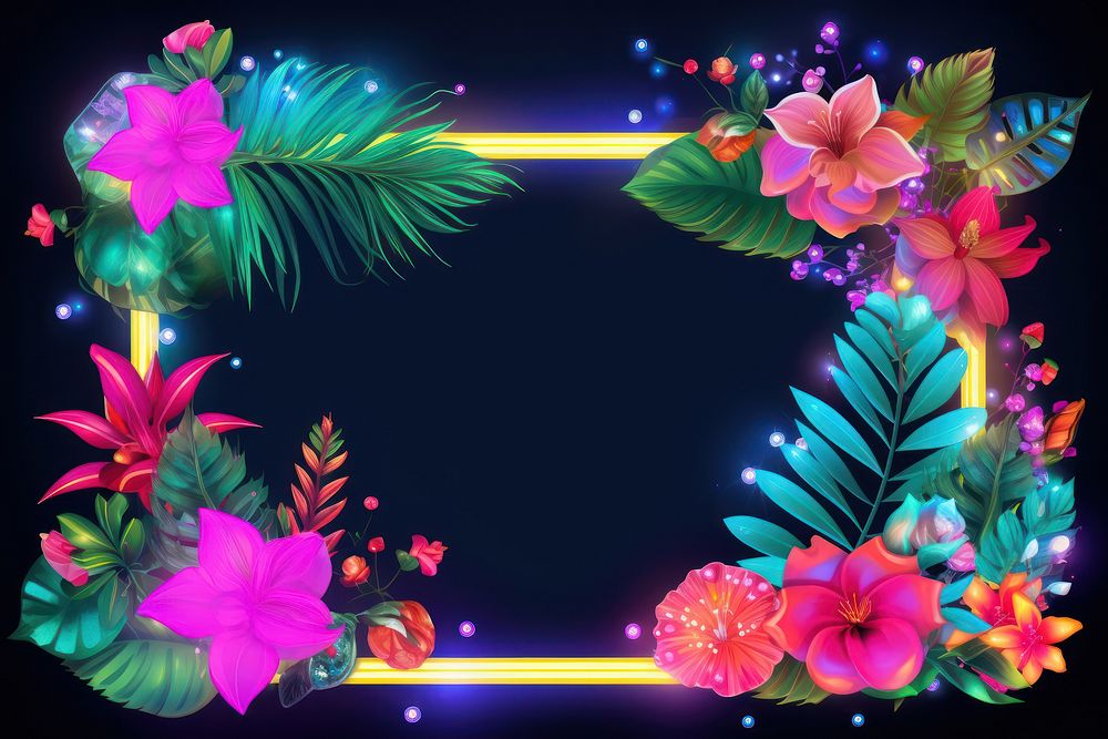 Tropical neon frame outdoors glowing pattern.