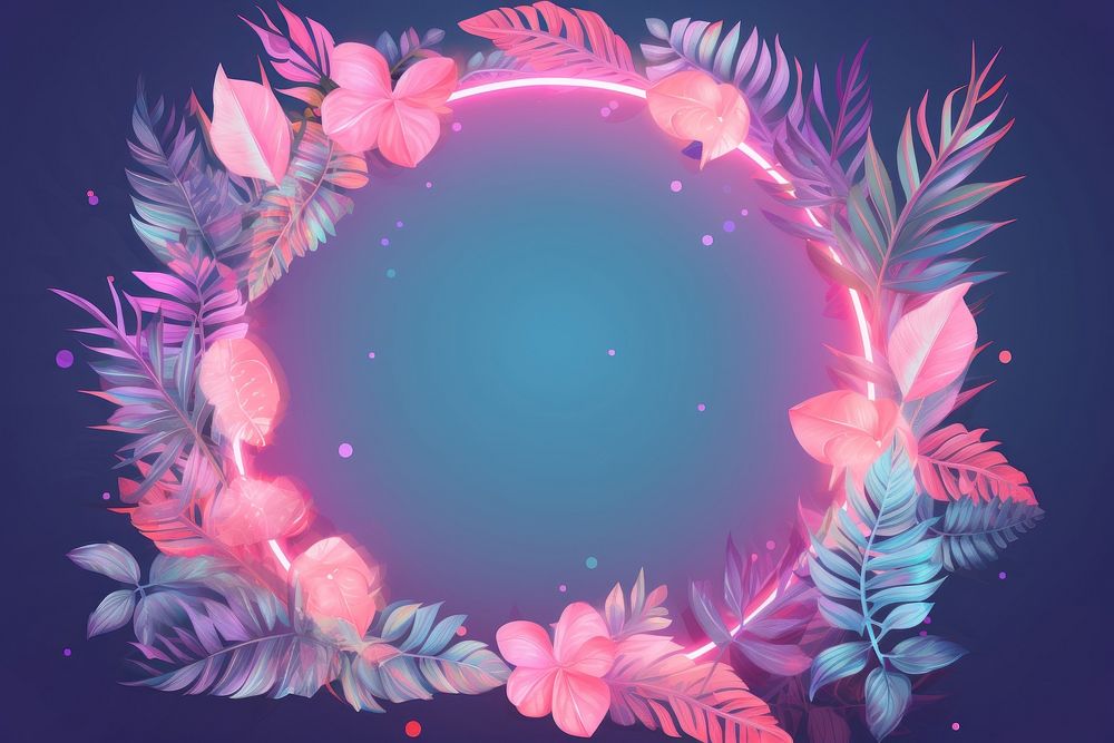 Tropical neon frame glowing purple nature.