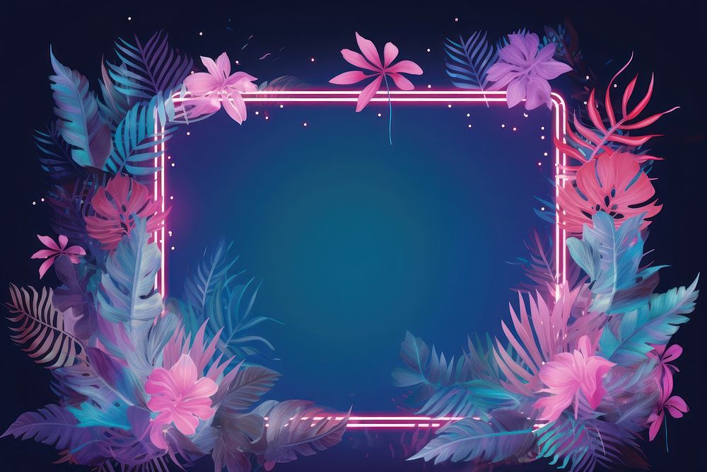 Tropical neon frame purple leaf accessories.