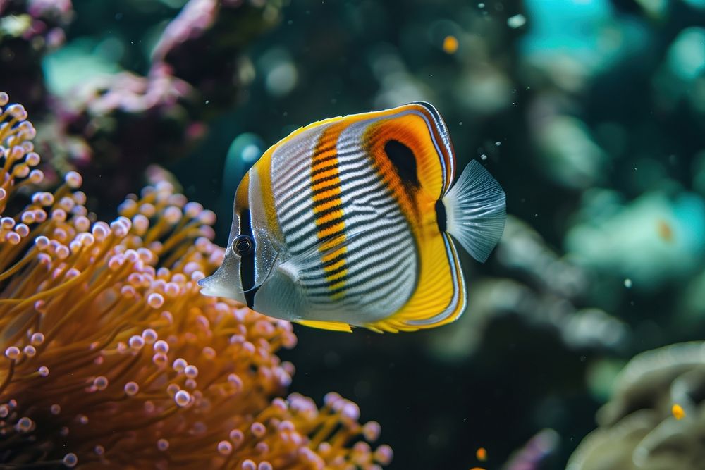 Underwater photo of butterfly fish animal outdoors nature.