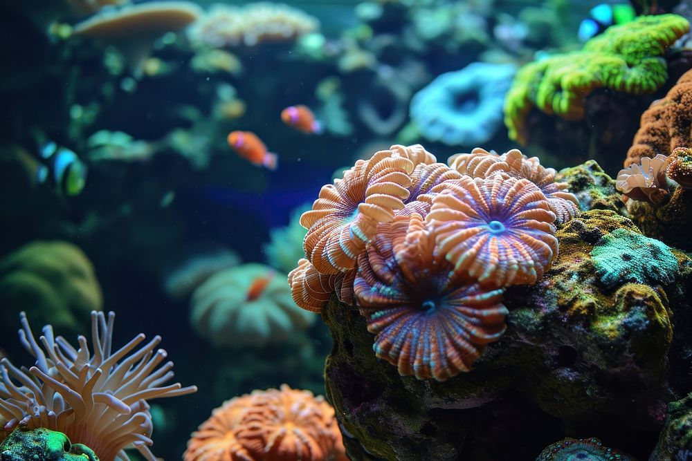 Underwater photo of corals animal aquarium outdoors.